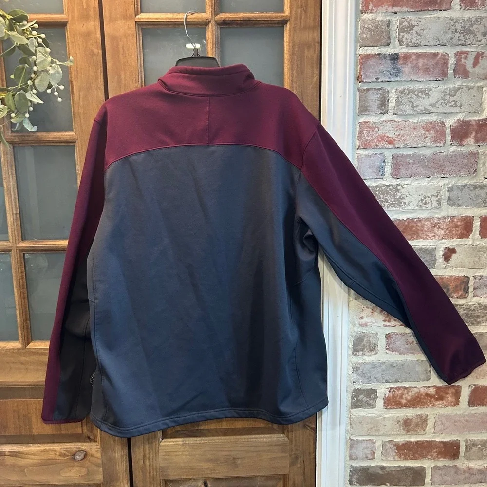 The North Face Jacket Mens Gray Burgundy Colorblock Full Zip Softshell XL